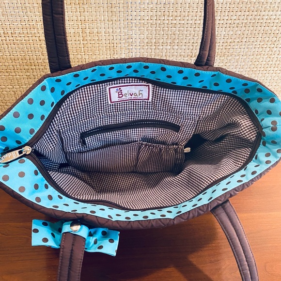 🌟HP🌟NWOT Brown & Blue Polka Dot Quilted Tote Bag by Belvah - Picture 6 of 13